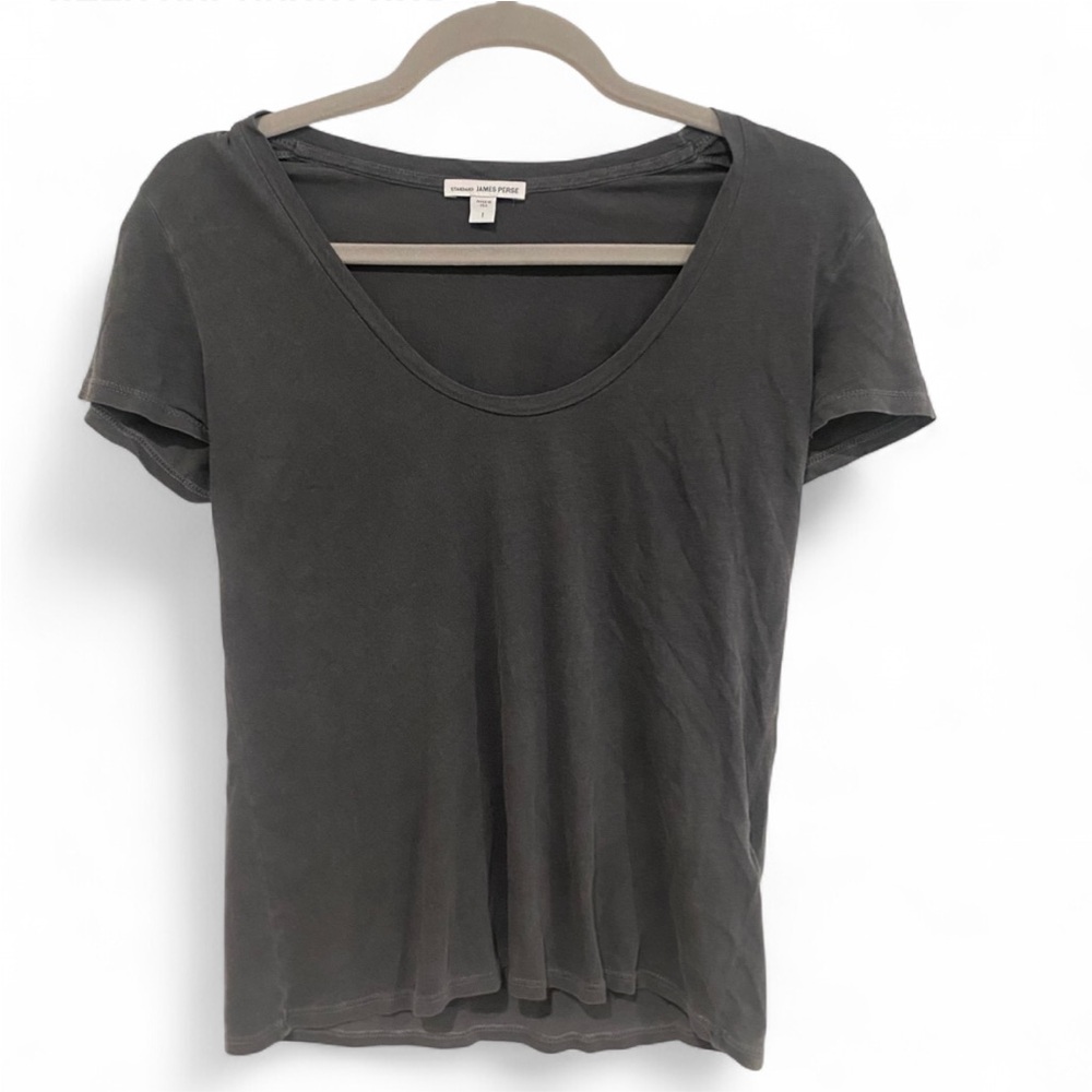JAMES PERSE DARK GRAY SCOOP NECK SHORT SLEEVES 100% COTTON T SHIRT SIZE 1 SMALL